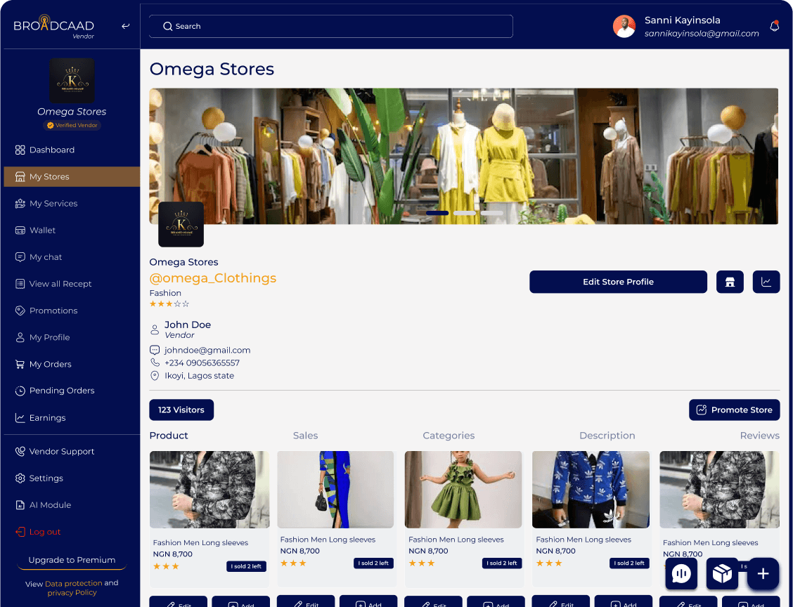 Modern hybrid storefront showing products and service offers